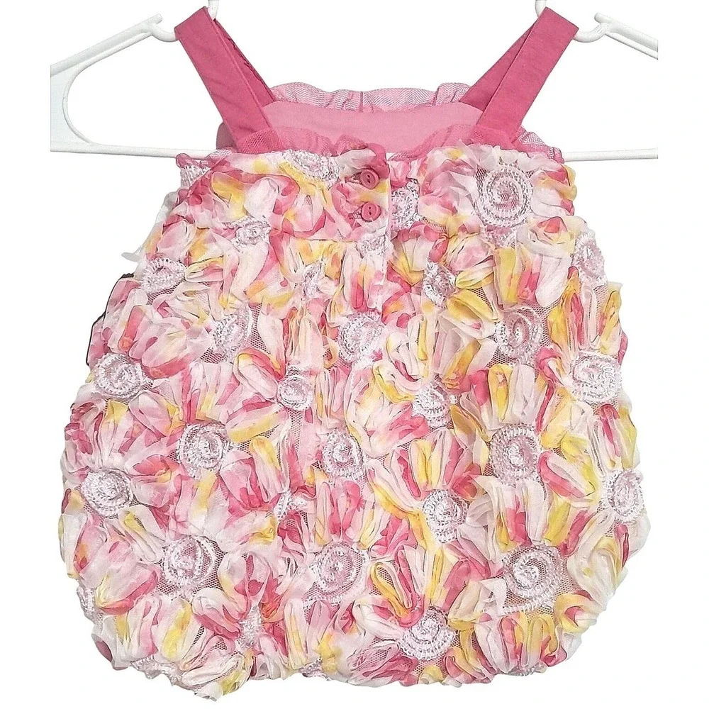 Floral Nannette Baby Romper Baby Girls‎ 0/3M Pink 3D Rosette Lace Trim
